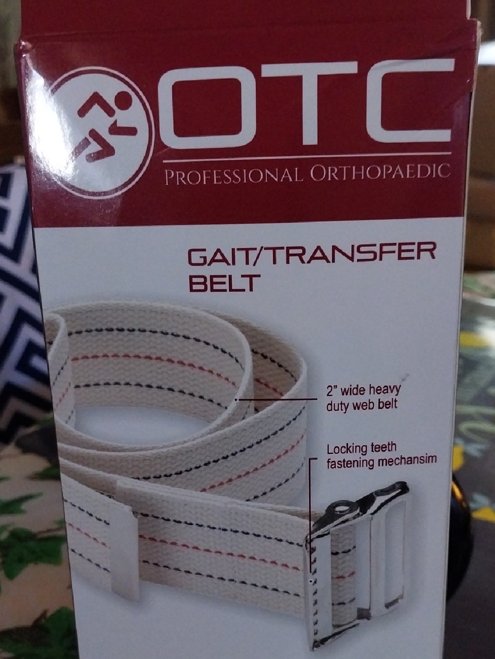 OTC Gait/Transfer Belt in Off-White with Red & Black Stitching